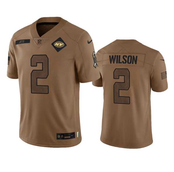 Mens New York Jets #2 Zach Wilson 2023 Brown Salute To Service Limited Football Stitched Jersey Dyin